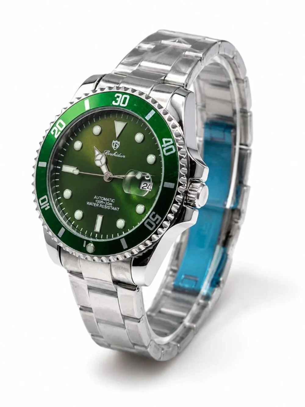 NWT Boshidun Automatic Green Diver Watch + Sizing Kit